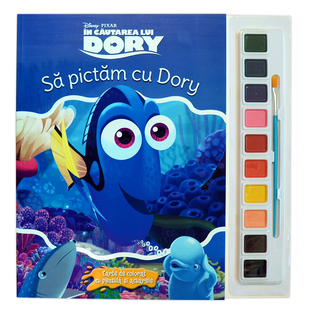 În căutarea lui Dory. Să pictăm cu Dory. Carte de colorat cu pensulă și acuarele