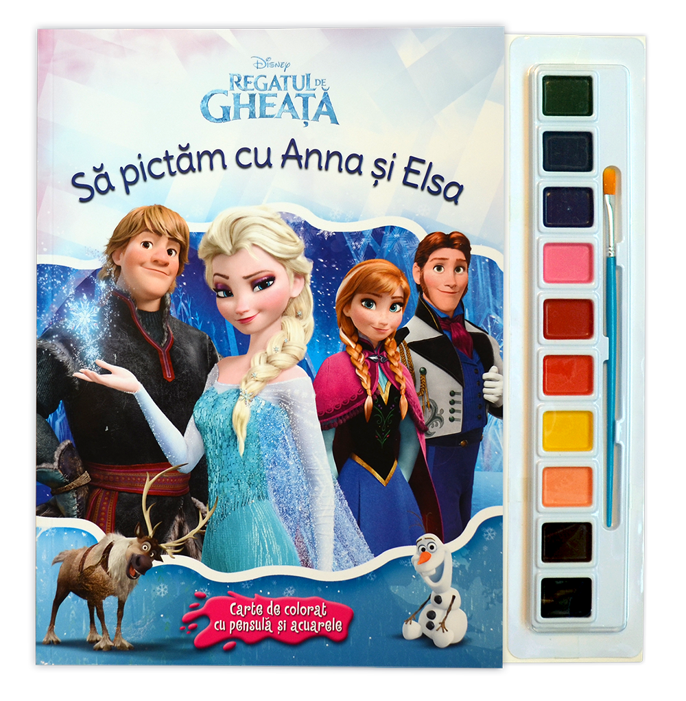 Regatul de gheață. Să pictăm cu Anna si Elsa. Carte de colorat cu pensulă și acuarele Cărți