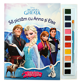 Regatul de gheață. Să pictăm cu Anna si Elsa. Carte de colorat cu pensulă și acuarele