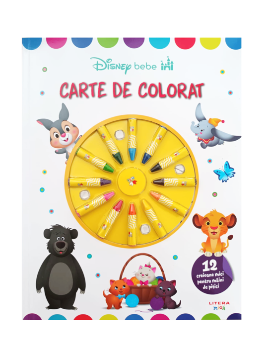Disney Bebe. Carte de colorat. 12 creioane mici pentru maini de pitici