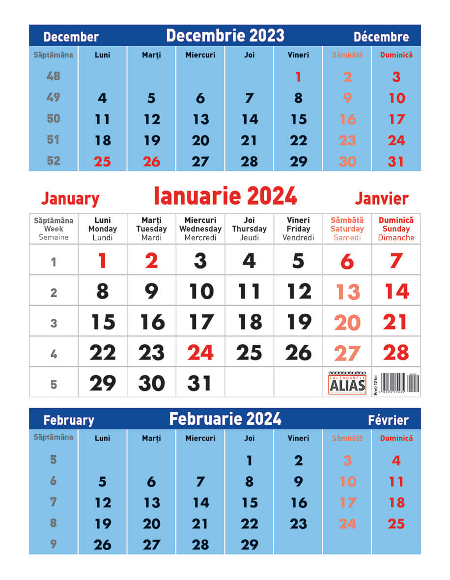 Calendar 2024, triptic 12 file